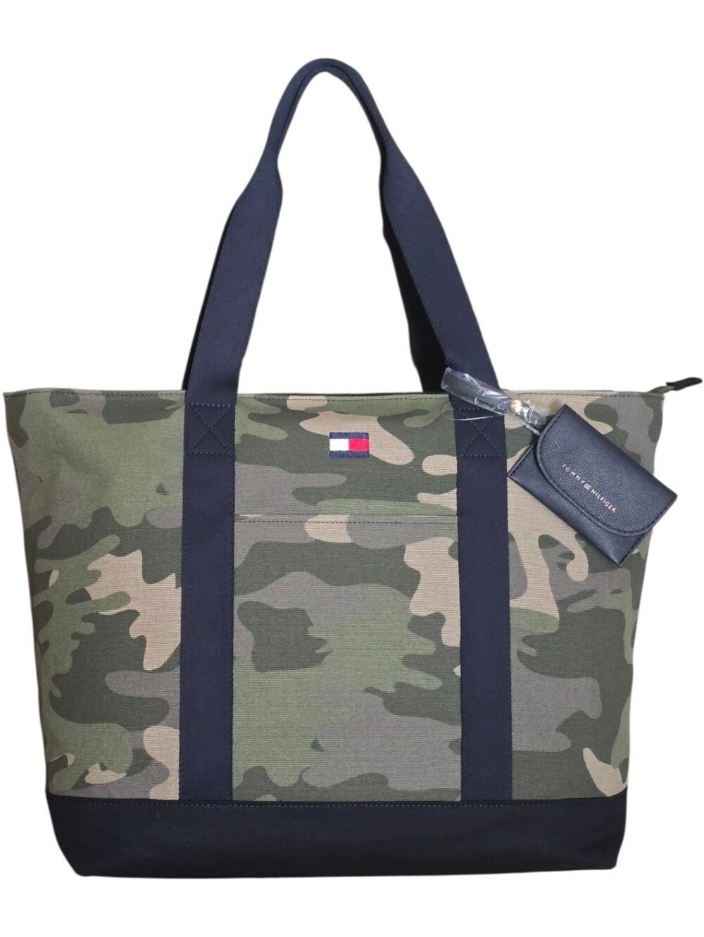 Tommy Hilfiger Camo Green Canvas Tote Travel Bag w Detachable Card Holder Wallet